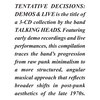TENTATIVE DECISIONS: DEMOS & LIVE [3CD]�y�A���Ձz��  �g�[�L���O�E�w�b�Y