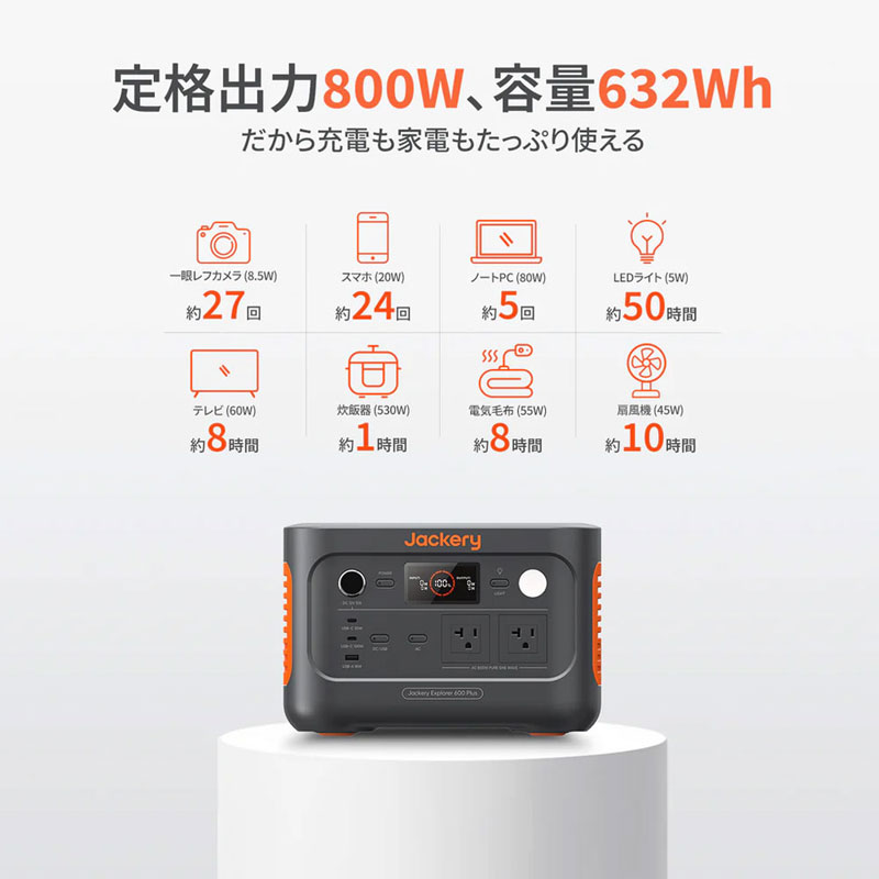 ポータブル電源 632.3Wh AC出力コンセント2口 USB-C出力搭載(黒