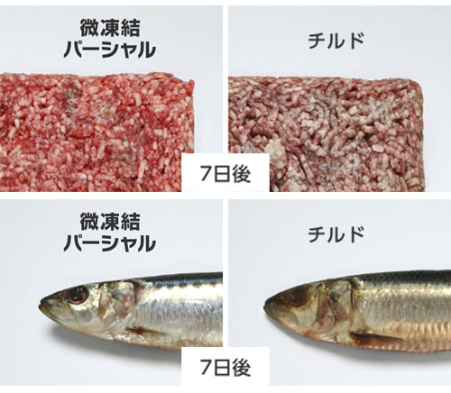 ミンチ肉と生魚の色の比較