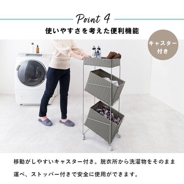 ランドリーラック(ホワイト・幅28×奥行45×高さ103cm)バスケット2