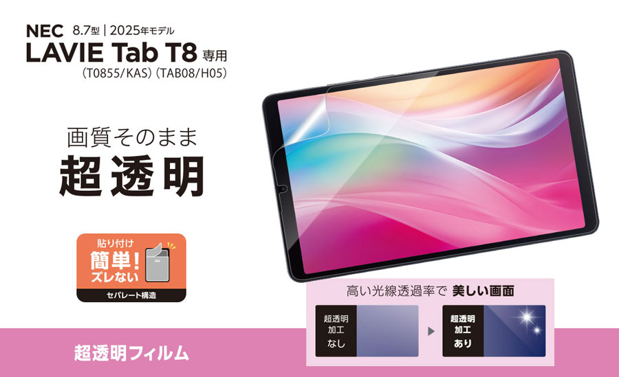 NEC LAVIE Tab T8 (T0855/KAS・TAB08/H05)用 保護フィルム 超透明 気泡