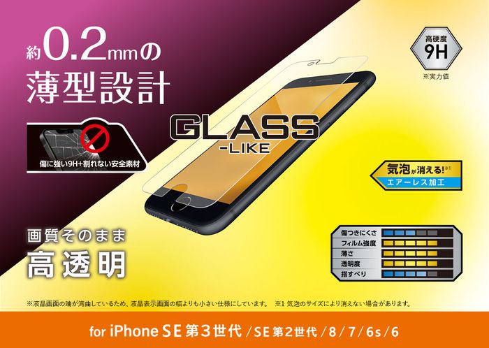 iPhone SE（第3世代/第2世代）/8/7/6s/6用 液晶保護ガラスライク