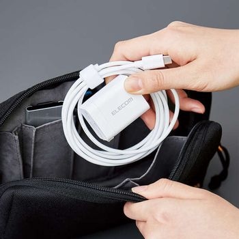 USB PD 20W AC充電器 Type-Cケーブル一体型 1.5m 折りたたみ