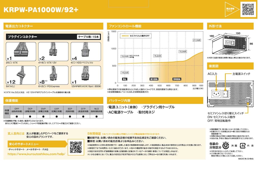 80PLUS PLATINUM ATX電源 1000W | 玄人志向 | KRPW-PA1000W/92+