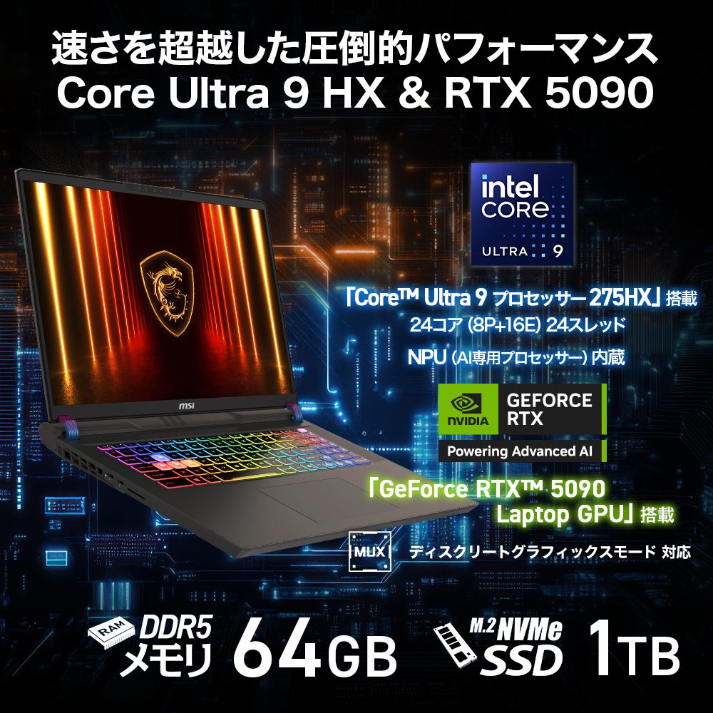 ゲーミングノートパソコン Vector 17 HX AI A2XW（17型/Windows