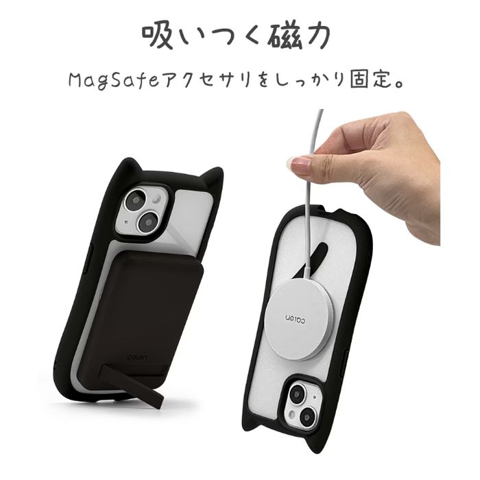 iPhone15/14/13用 猫耳ハイブリッドケース TPU×PC MAGSAFE対応