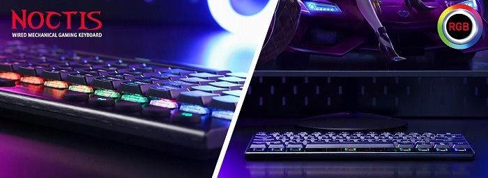 ゲーミングミニキーボード60％ ロープロキー(赤軸) RGB発光 英語