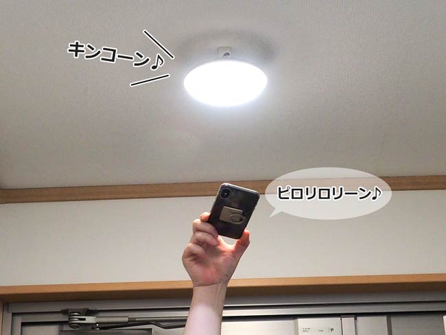 シーリングに音を聞かせると反応します