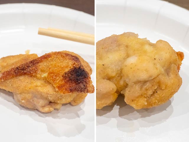 ヒーター面（左）はこんがり、角皿面はしっとり（右）