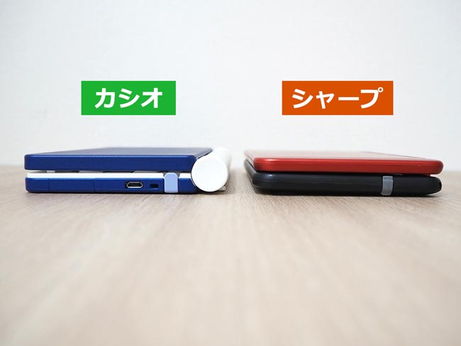 シャープのほうがちょっぴり薄いかな