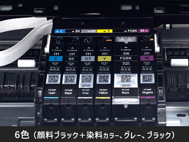 PIXUS TS8730：インク6色（染料5・顔料1)