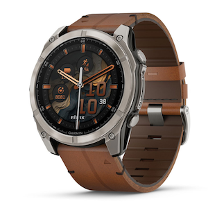 ガーミン｜fenix 8 Sapphire AMOLED 51mm Ti / Chestnut Leather Band　【Suica対応】スマートウォッチ｜010-02905-81