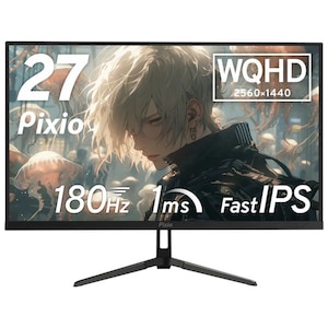 Pixio｜ピクシオ｜ゲーミング液晶ディスプレイ(27型/Fast IPS/WQHD 2560×1440/180Hz/1ms/HDR/HDMI2.0/DP1.4/VESA/2年保証・ドット抜け保障)(ブラック)｜PX278WAVE-PW