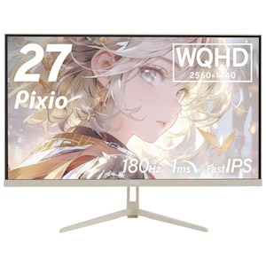 Pixio｜ピクシオ｜ゲーミング液晶ディスプレイ(27型/Fast IPS/WQHD 2560×1440/180Hz/1ms/HDR/HDMI2.0/DP1.4/VESA/2年保証・ドット抜け保障)(ベージュ)｜PX278WAVEBE-PW