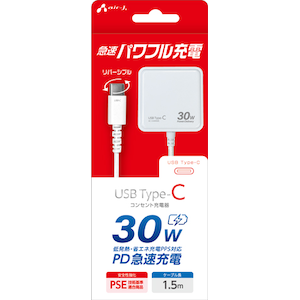 �G�A�[�W�F�C�bPD�Ή� Type-C �P�[�u����̌^ AC�[�d�� 1.5m �i�z���C�g�j�bAKJ-PD30WH