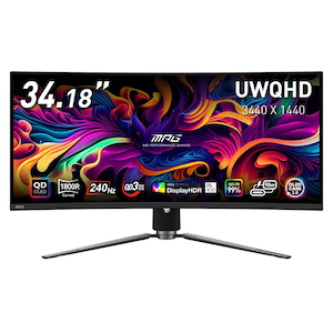 MSI｜エムエスアイ｜ゲーミング液晶ディスプレイ(34.18型/曲面型/QD-OLED/UWQHD 3440×1440/240Hz/0.03ms/HDR400/HDMI2.1/DP1.4a/USB TYPE-C/VESA/PIP・PBP対応/3年保証)(ブラック)｜MPG-341CQPX-QD-OLED