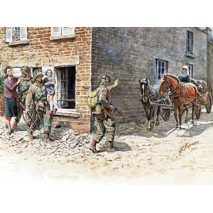 1/35 フランス1944年・米降下兵3体+民間人3体+馬車【MB3578】<br>【在庫処分】