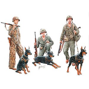 1/35 米・海兵隊3体太平洋戦争ドーベルマン犬3体【MB35155】