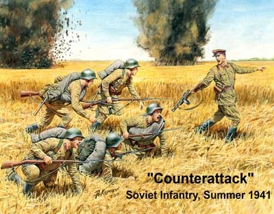 再生産】1/35 露・赤軍歩兵突撃シーン1941年6体12ポーズマルチ化