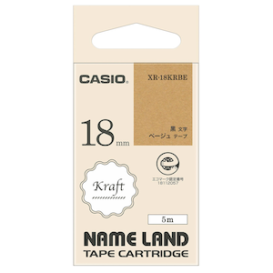 カシオ｜テープカートリッジ クラフトテープ（18㎜幅/ベージュテープ/黒文字）｜XR-18KRBE
