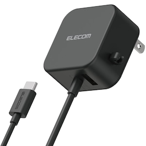 エレコム｜AC充電器 スマホ・タブレット用 2.4A出力 Type-C USB-C ケーブル一体型 1.5m USB-Aメス 1ポート おまかせ充電搭載（ブラック）｜MPA-ACC22BK