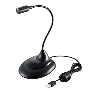 エレコム｜スタンドマイク フレキシブルアーム ミュートボタン付き LED搭載 USB-A（ブラック）｜HS-MC07UBK