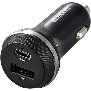 エレコム｜シガーチャージャー USB Power Delivery準拠 20W＋12W USB-C1ポート USB-A1ポート（ブラック）｜MPA-CCPD08BK