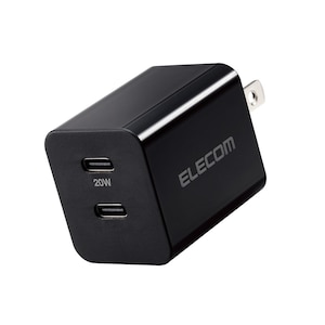 エレコム｜USB Type-C 充電器 PD対応 最大出力20W Type-C×2 スイングプラグ 小型 軽量 ACアダプター（ブラック）｜MPA-ACCP35BK