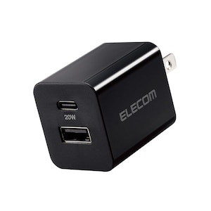 エレコム｜USB Type-C 充電器 PD対応 最大出力20W Type-C×1 USB-A×1 スイングプラグ 小型 軽量 ACアダプター（ブラック）｜MPA-ACCP36BK