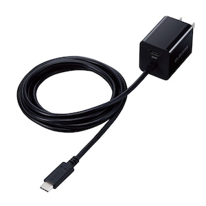エレコム｜USB Type-C 充電器 PD対応 最大出力20W Type-C×1 Type-Cケーブル一体型 1.5m スイングプラグ 軽量 ACアダプター（ブラック）｜MPA-ACCP37BK