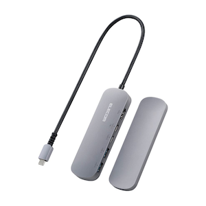エレコム｜USB Type-C ドッキングステーション ハブ 5-in-1 PD 90W出力 USB-C×2/USB-A×2/HDMI 固定用スタンド付（シルバー）｜DST-C18SV