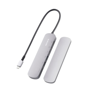 エレコム｜USB Type C ドッキングステーション ハブ 7-in-1 PD 100W出力 USB-C ×2 USB-A ×2 HDMI ×1 SD+microSD ×1 固定用スタンド付（シルバー）｜DST-C20SV