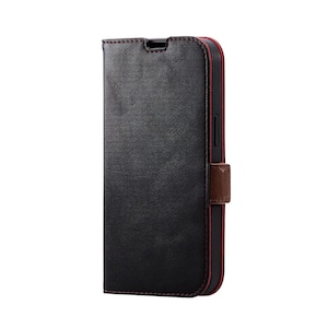 �G���R���biPhone 14 / 13 �p �P�[�X �J�o�[ ���U�[ �蒠�^ �}�O�l�b�g �t���b�v �ϏՌ� �Ռ��z�� �X���� �X�g���b�v�z�[���t �X�^���h�@�\�t �X�e�b�`�i�u���b�N�j�bPM-A22APLFYBK