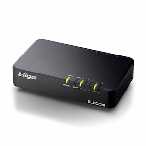 エレコム｜ELECOM｜スイッチングハブ LAN ハブ 5ポート Giga対応 1000/100/10Mbps プラスチック筐体 マグネット付 電源内蔵 ファンレス 静音 省エネ機能 壁掛け設置対応 ブラック｜EHC-G05PN4-JB
