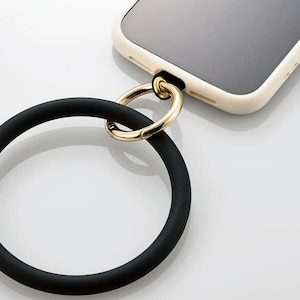 エレコム｜スマートフォン用ハンドストラップ シリコンタイプ ストラップシート付 落下防止（ブラック）｜P-STHSIBK