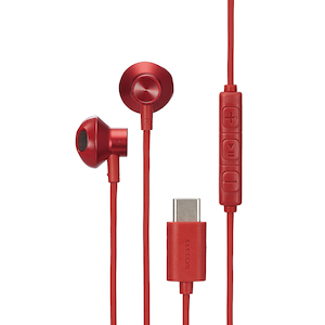 エレコム｜マイク＆コントローラー搭載USB Type-C接続ダイナミックセミオープン型イヤホン(レッド)｜EHP-DF10IMRD
