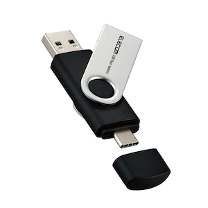 エレコム｜ELECOM｜USBメモリ 128GB USB3.2(Gen1) Type-C/USB-A 両対応 キャップ式 ストラップホール付 セキュリティ機能対応｜MF-TPC3128GBK