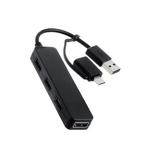 �G���R���bUSB �n�u USB2.0 USB-A�R�l�N�^ Type-C �ϊ��A�_�v�^�[�t USB-A�|�[�g �~4 �o�X�p���[ �X�e�B�b�N�^�C�v  �P�[�u����7cm�i�u���b�N�j�bU2H-CA4003BBK