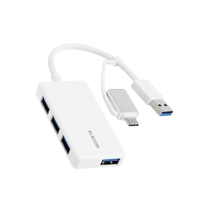 �G���R���bUSB �n�u USB3.1 Gen1 USB-A�R�l�N�^ Type-C �ϊ��A�_�v�^�[�t USB-A�|�[�g �~4 �o�X�p���[ �����^  �P�[�u����10cm�i�z���C�g�j�bU3H-CA4004BWH