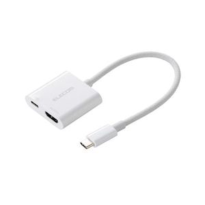 エレコム｜USB-C to HDMI 変換 アダプタ 4K 60Hz 耐断線 シリコンメッシュ 【 USB Type-C ポート搭載 Windows Mac Chromebook iPhone iPad Android 各種対応 】 USB充電ポート付（ホワイト）｜MPA-CHDMIPDSMWH