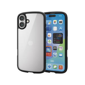 �G���R���biPhone 16 Plus�p �n�C�u���b�h�P�[�X �Ռ��z�� �y�� ���^ �J��������ی� �X�g���b�v�z�[���t �d�x5H �X�g���b�v�z�[���V�[�g�t TOUGH SLIM LITE�i�u���b�N�j�bPM-A24BTSLFCBK