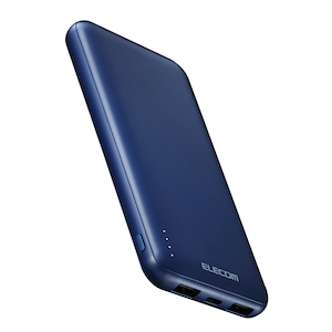 エレコム｜モバイルバッテリー 10000mAh 大容量 薄型 入力( USB Type-C ×1 micro-B ×1) 出力( USB Type-C ×1 USB-A ×2) PSE適合 【 iPhone Android スマホ タブレット 等対応 】 ケーブル付属（ブルー）｜DE-C66-10000BU