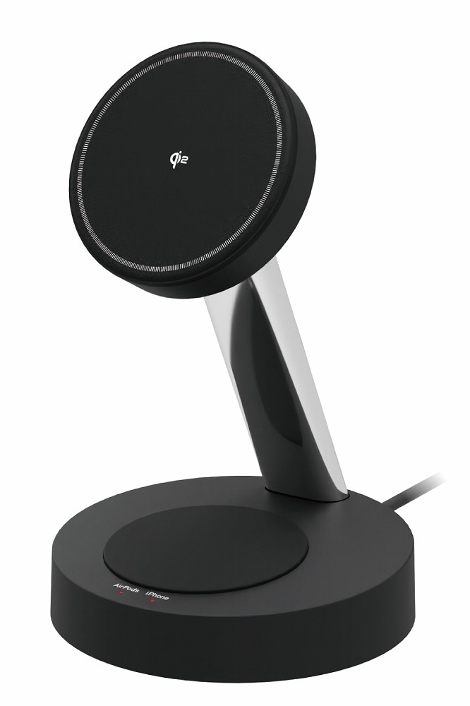 2in1 マグネットQi2規格対応ワイヤレス充電器(15W+5W・スタンド) 1.5m