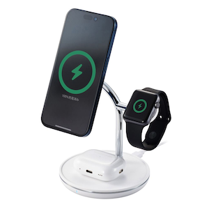�G���R���b���C�����X�[�d�� Qi2 �Ή� 15W / 7.5W / 5W �}�O�l�b�g�� �[�d�X�^���h 3in1 �����[�d �P�[�u���t�� 1.5m �u������ �[�d�� �p�x������ �y iPhone AirPods Apple Watch �e��Ή� �z �z���C�g�bW-MS08WH