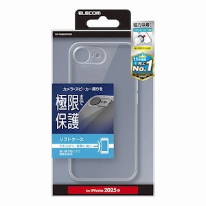 �G���R���biPhone 16e�p �P�[�X �\�t�g �J�o�[ �Ռ��z�� �J���������Y�ی�݌v ���^���X�e�b�J�[�t �Ɍ��ی�i�N���A�j�bPM-A25SUCTKCR