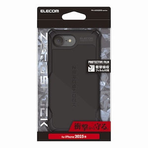 �G���R���biPhone 16e�p �P�[�X �n�C�u���b�h �J�o�[ �Ռ��z�� �J���������Y�ی�݌v �X�g���b�v�z�[���t �t�B�����t ZEROSHOCK�i�u���b�N�j�bPM-A25SZEROBK