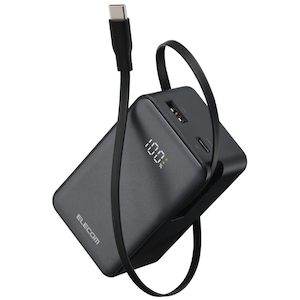 �G���R���b���o�C���o�b�e���[ 10000mAh ����莮USB-C�P�[�u����̌^ �ő�22.5W PD/PPS�Ή� USB-C/USB-A�|�[�g LED�c�ʁ��\�� �p�X�X���[ PSE�K�� �@�������� �yiPhone/Android/Switch�Ή��z�i�u���b�N�j�bDE-C80L-10000BK