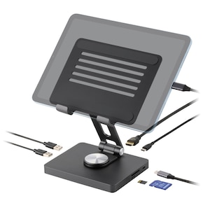 �G���R���b6in1 �h�b�L���O�X�e�[�V���� (�^�u���b�g�X�^���h�^) USB Type-C HDMI �ő�4K60Hz PD�Ή� SD microSD USB-A 2�|�[�g 13�C���`�Ή� 360�x��]�i�O���[�j�bDST-T060BPGY