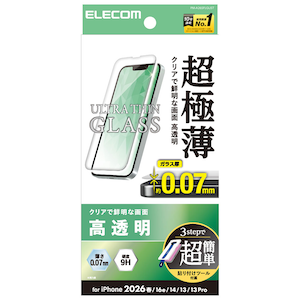 �G���R���biPhone 17e / 16e / 14 / 13 / 13 Pro�p �K���X�t�B���� ������ �����K���X 9H ���ɔ�0.7mm �����x �w��h�~ �C�A�h�~ ��U�h�~ �ȒP�\��t���c�[���t�bPM-A26SFLGUST