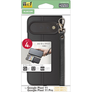 �G���R���bGoogle Pixel 11/11 Pro�p �蒠�^�P�[�X ���Εt �ϏՌ� �n���h�X�g���b�v�t�i�u���b�N�j�bPM-P262PLFY4BK